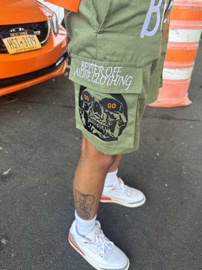 “BETTER ALONE” DICKIE CARGO SHORTS (OLIVE/ORANGE)