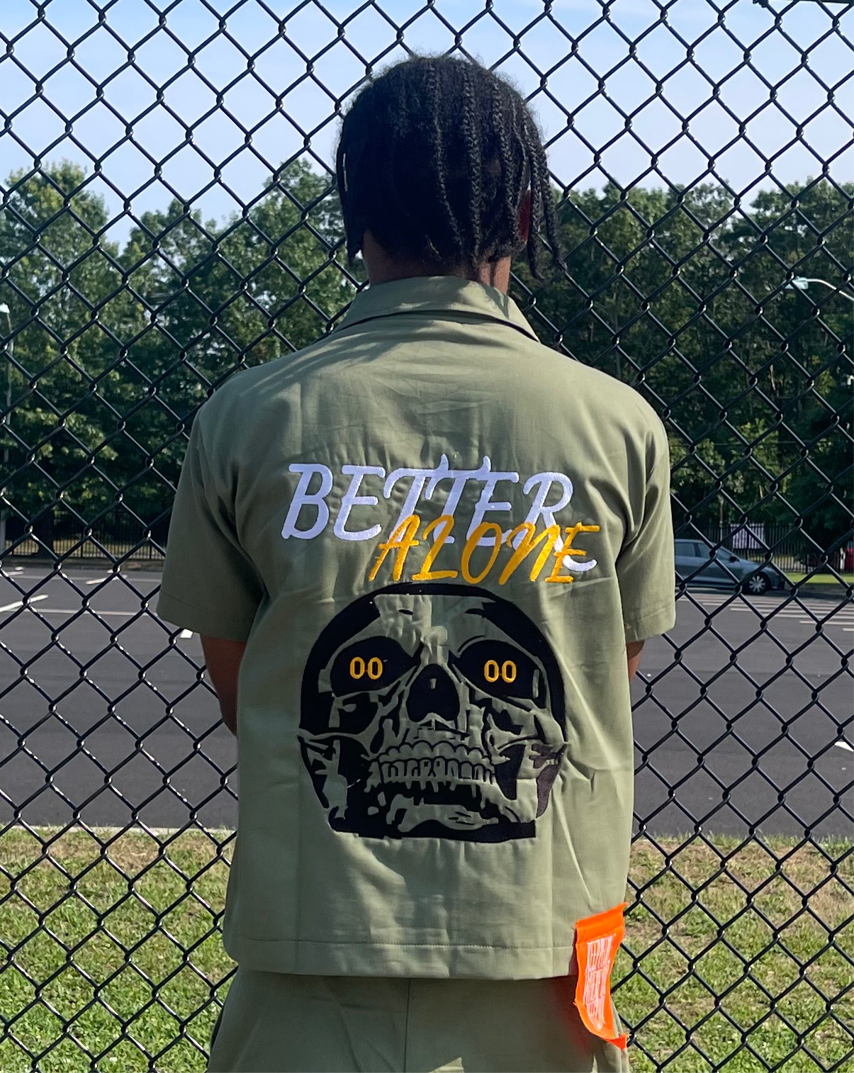 “BETTER ALONE” DICKIES ZIP UP (OLIVE/ORANGE)