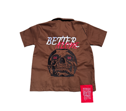 “BETTER ALONE” DICKIE ZIP UP (BROWN/RED)