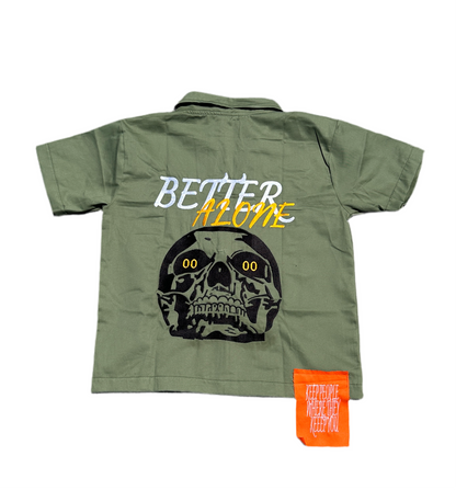 “BETTER ALONE” DICKIES ZIP UP (OLIVE/ORANGE)