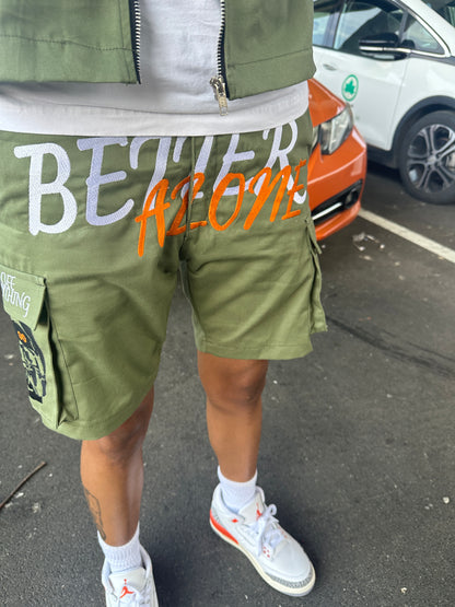 “BETTER ALONE” DICKIE CARGO SHORTS (OLIVE/ORANGE)