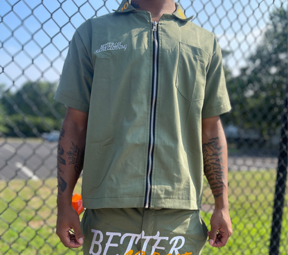 “BETTER ALONE” DICKIES ZIP UP (OLIVE/ORANGE)