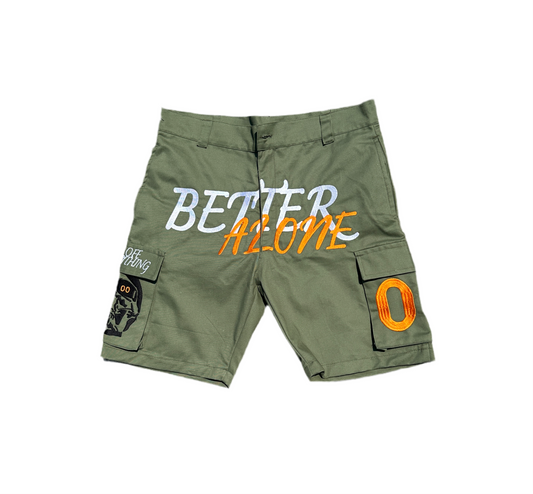 “BETTER ALONE” DICKIE CARGO SHORTS (OLIVE/ORANGE)