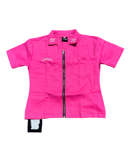 “BETTER ALONE” WOMEN’S DICKIES ZIP UP (PINK/BLACK)